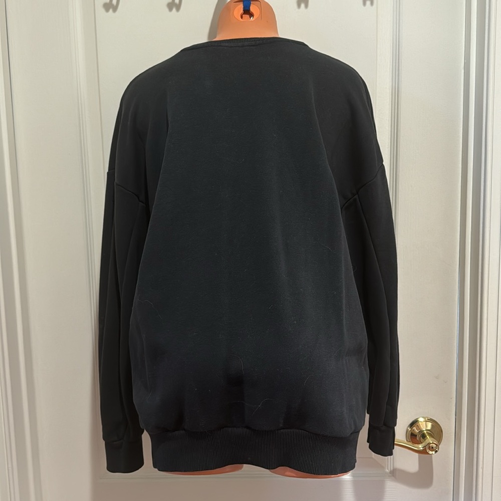 ADIDAS Loose Fit Black Crew Neck Sweatshirt Large Trefoil Logo S Small EUC $60 - Picture 6 of 11